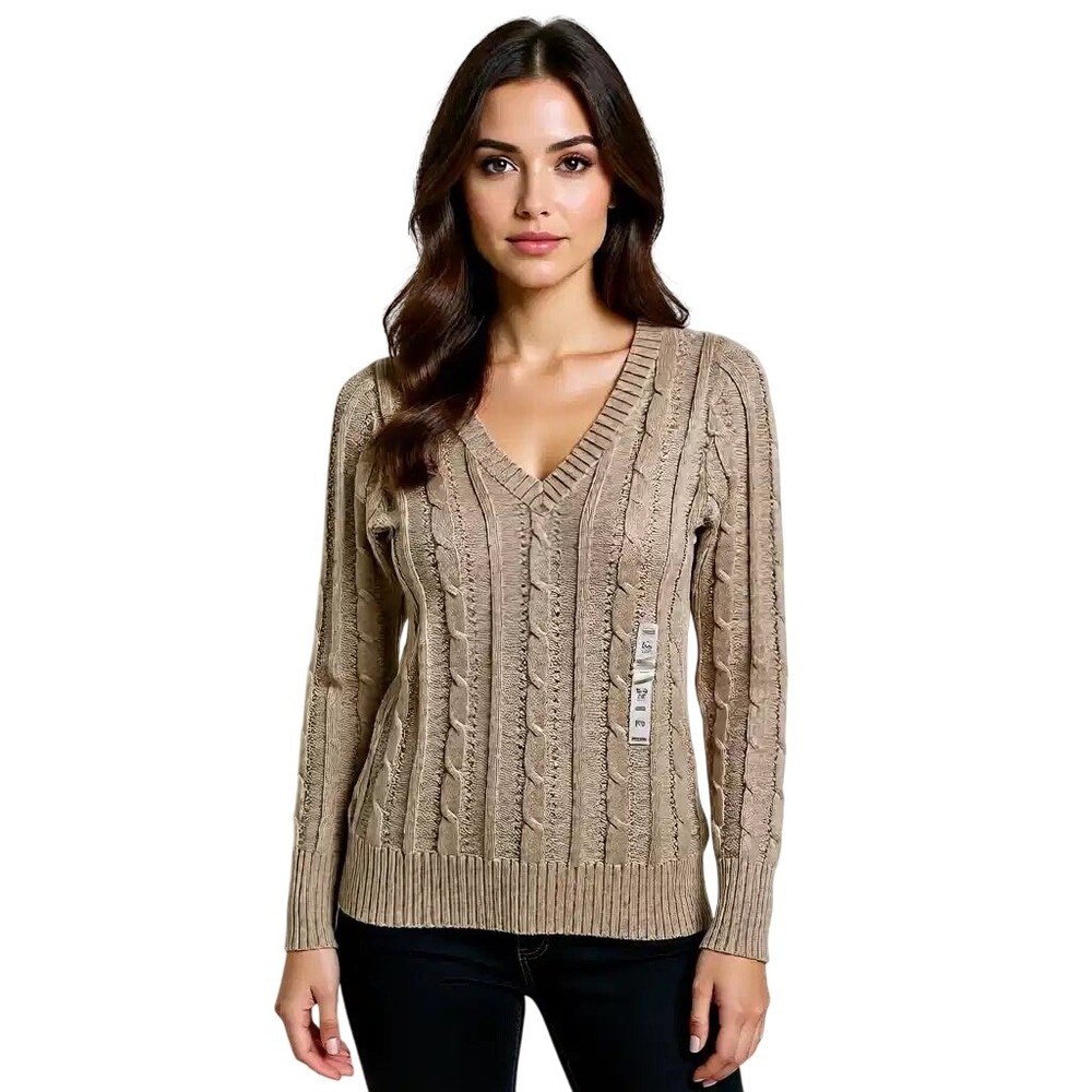 Old‎ Navy Women's Tan Cable Knit V Neck Long Sleeve Sweater XS